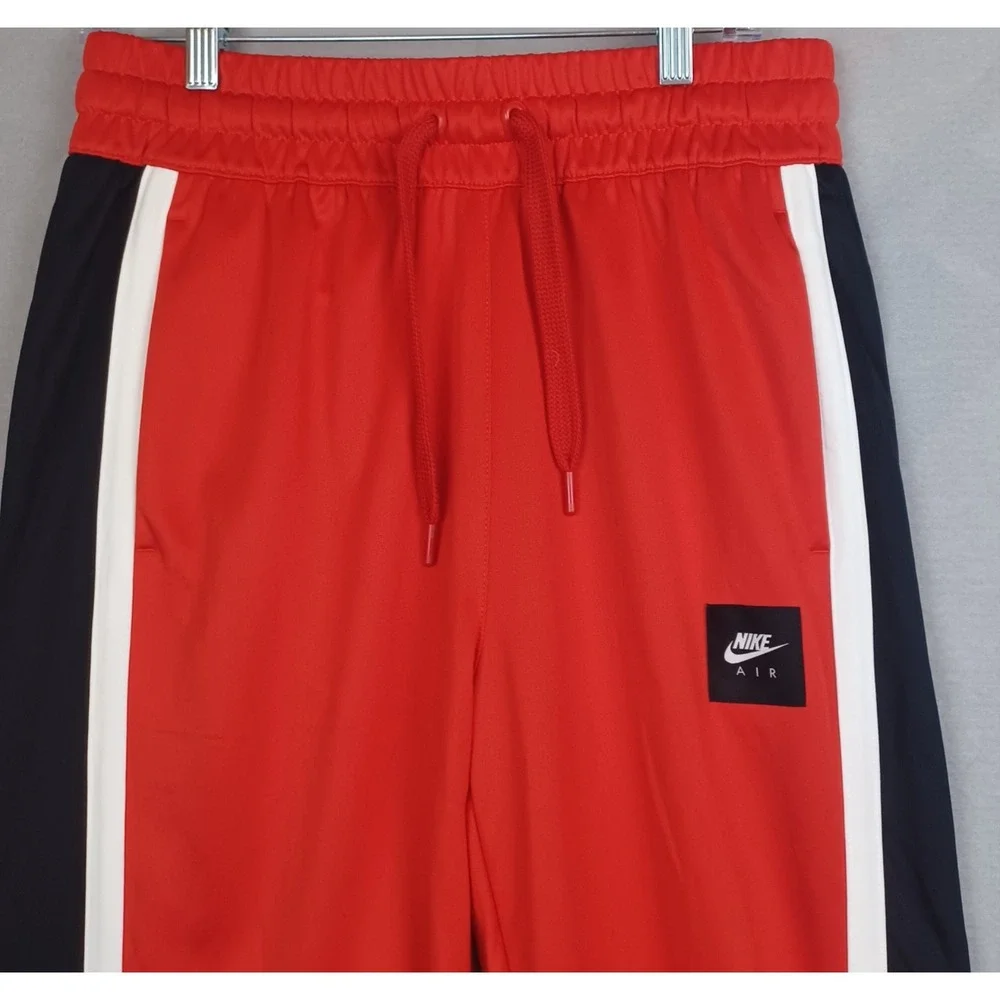 Nike Pants Mens Medium Red Track Joggers White Logo Side Stripe Polyester